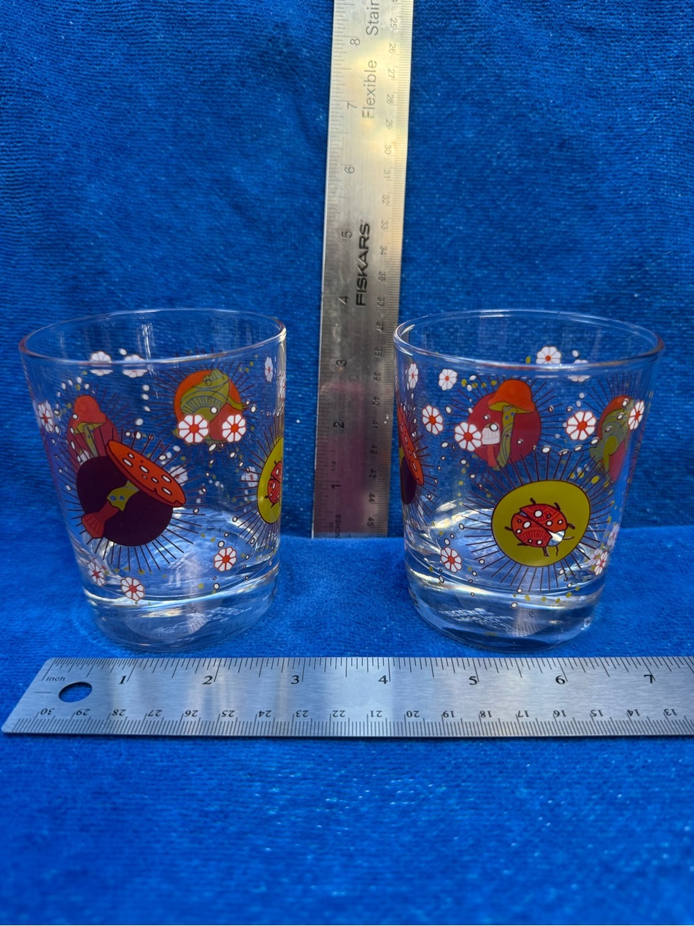Set of 2 Rare Vintage IKEA Busig Mushroom Ladybug Lowball Glasses